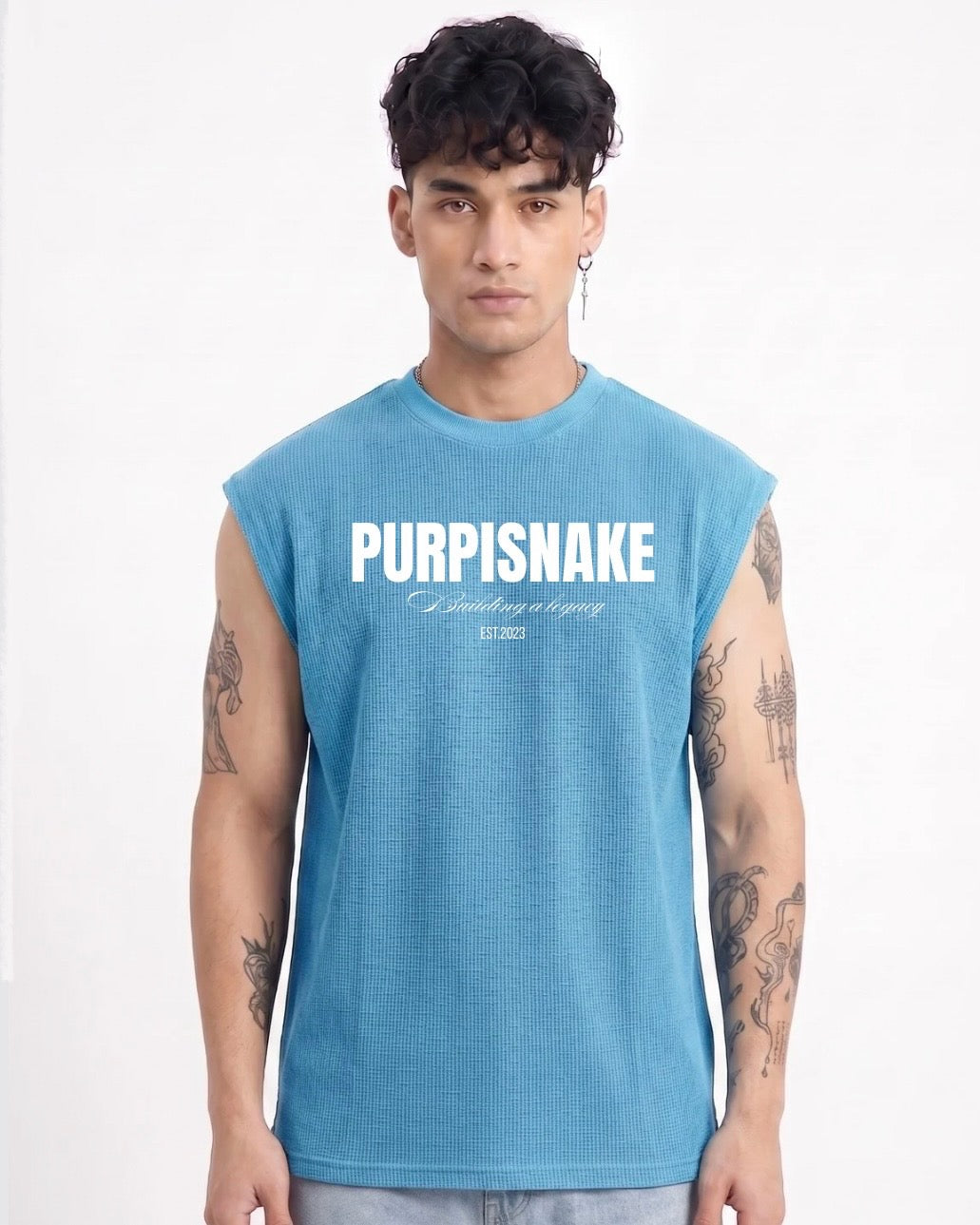 Waffle tank light blue