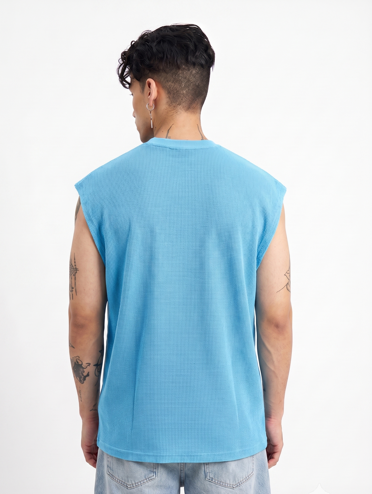 Waffle tank light blue